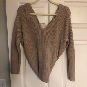 Pink V-Neck Sweater with Ribbed Texture